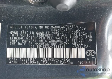 2010 Toyota Corolla S из США, поврежденный, VIN 2T1BU4EE5AC198834